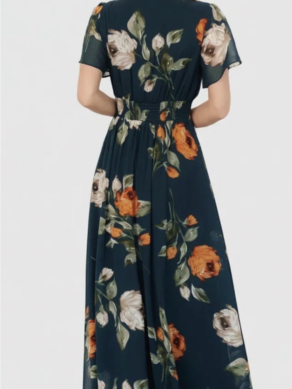 Baltic Born Birdie Maxi - BLACK Floral Maxi Dress with Orange & Cream Flowers - Picture 2 of 8